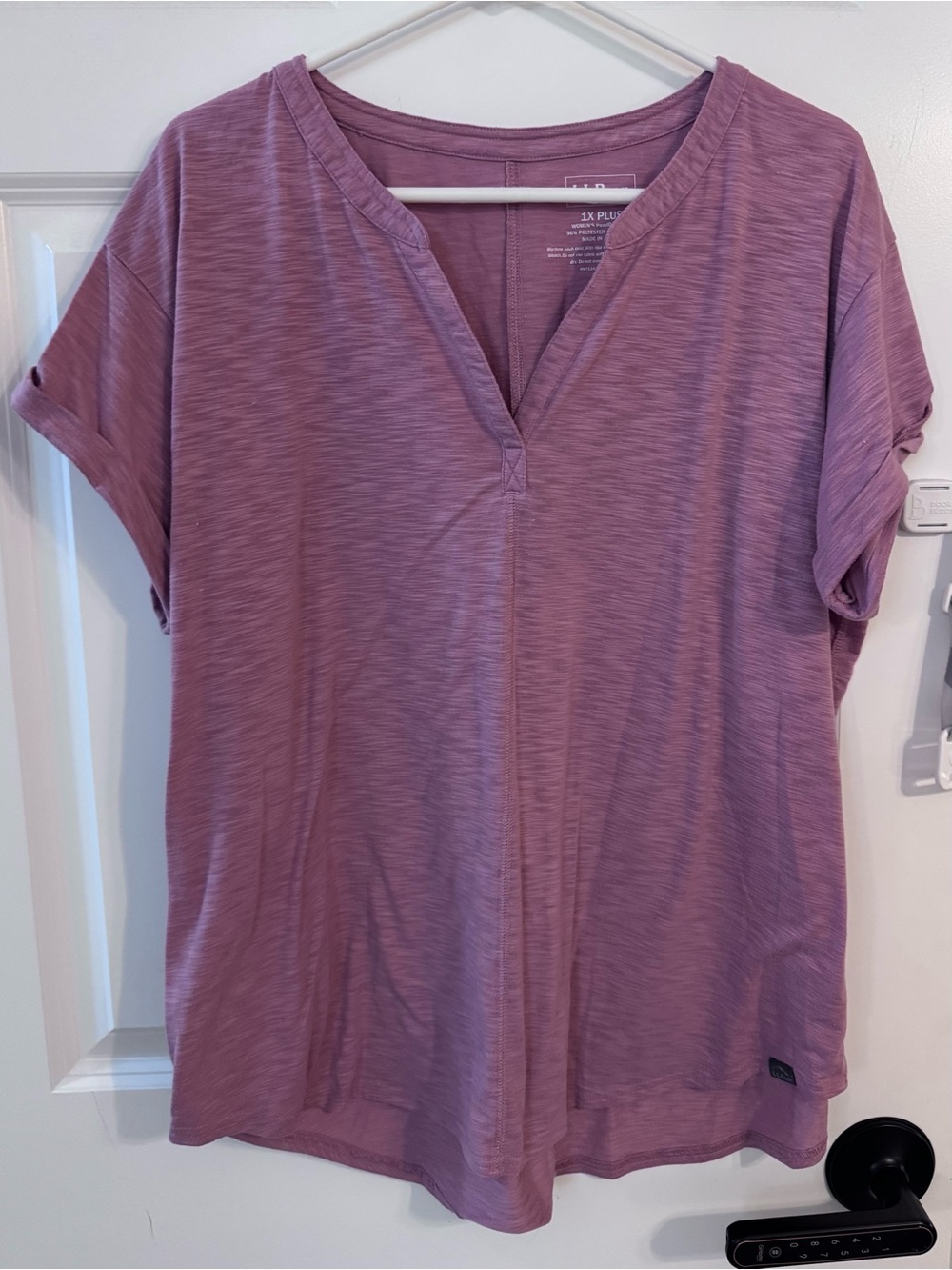 L.L.Bean Womens’s Streamside Tee Split Neck Short Sleeve 1X Pink Mauve